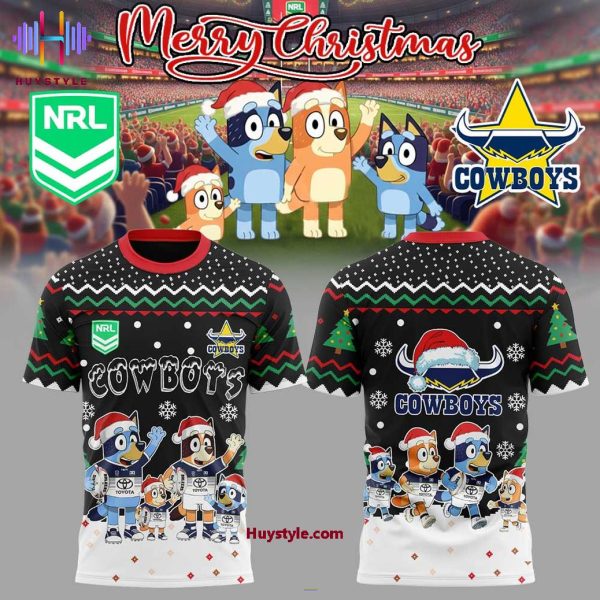 North Queensland Cowboys Merry Christmas Bluey & Bingo 2025 Limited Edition 3D T-Shirt