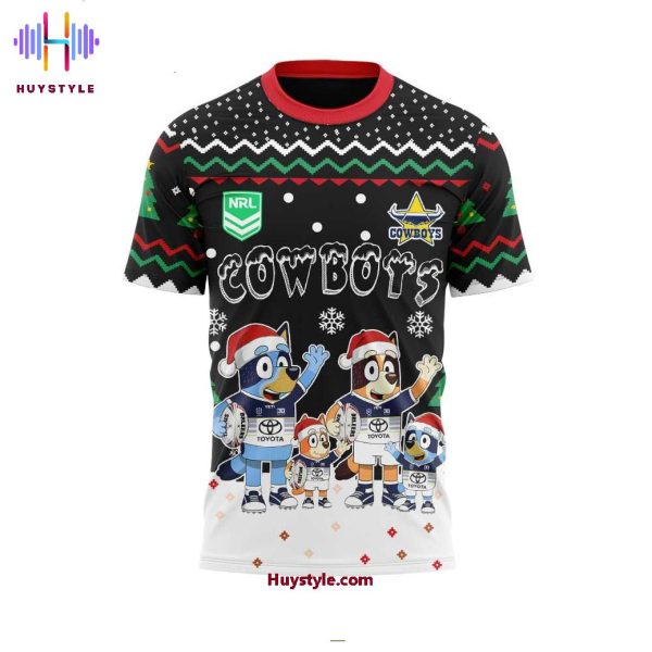 North Queensland Cowboys Merry Christmas Bluey & Bingo 2025 Limited Edition 3D T-Shirt