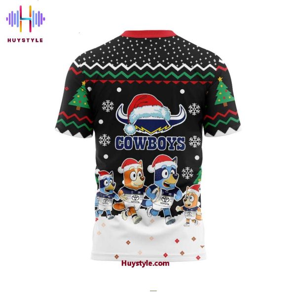 North Queensland Cowboys Merry Christmas Bluey & Bingo 2025 Limited Edition 3D T-Shirt