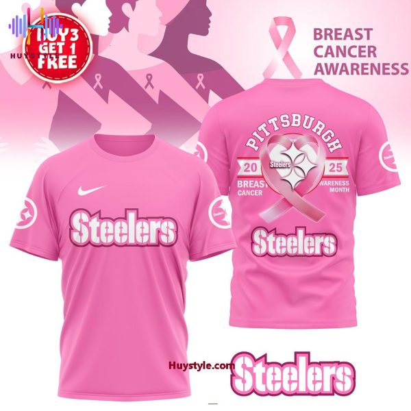Pittsburgh Steelers 2025 Breast Cancer Awareness Month Custom Name 3D T-Shirt