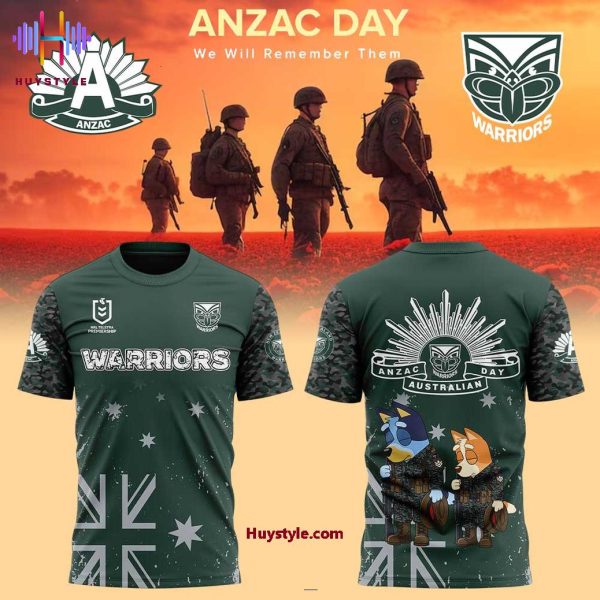 New Zealand Warriors x Bluey & Bingo Anzac Day 2025 We Will Remember Them Special Edition Hoodie