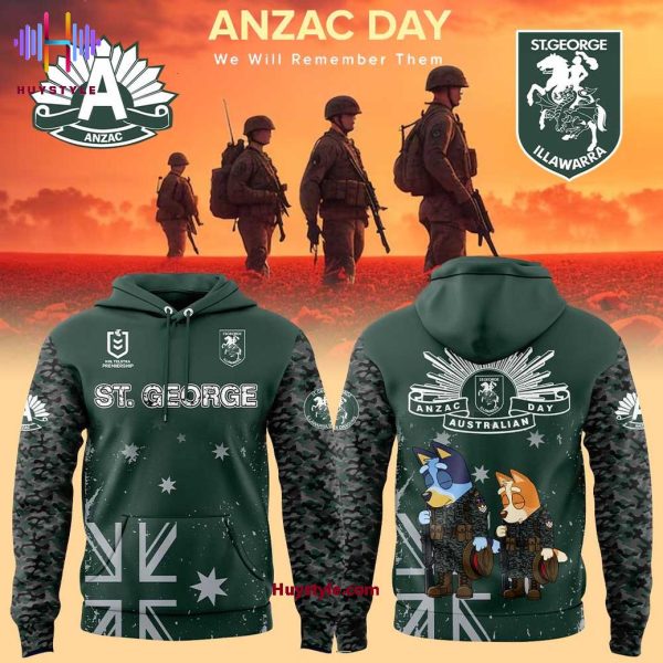 St. George Illawarra Dragons x Bluey & Bingo Anzac Day 2025 We Will Remember Them Special Edition Hoodie