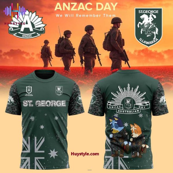 St. George Illawarra Dragons x Bluey & Bingo Anzac Day 2025 We Will Remember Them Special Edition Hoodie