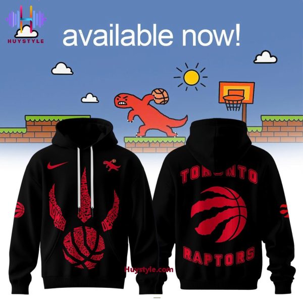 Toronto Raptors Dinosaur Playing Basketball On A Super Mario Hoodie – Black