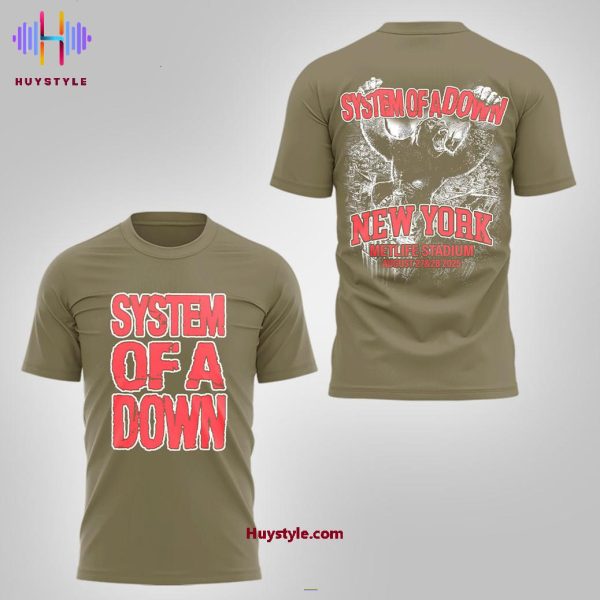 New York, System Of A Down x Korn Tour 2025 3D T-Shirt – Olive Green