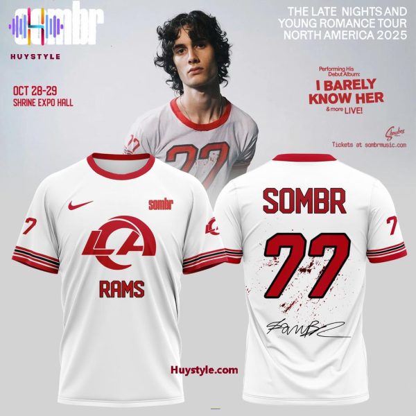 Los Angeles Rams x Sombr 77 The Late Nights And Young Romance Tour 2025 White Edition 3D T-Shirt
