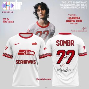 Seattle Seahawks x Sombr 77 The Late Nights And Young Romance Tour 2025 White Edition 3D T-Shirt