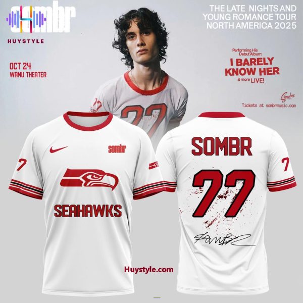 Seattle Seahawks x Sombr 77 The Late Nights And Young Romance Tour 2025 White Edition 3D T-Shirt